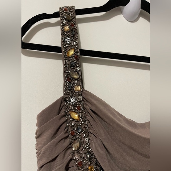 Joseph Ribkoff Brown Jeweled Bodycon Ruched Midi Dress in Size US 8 - Picture 3 of 8